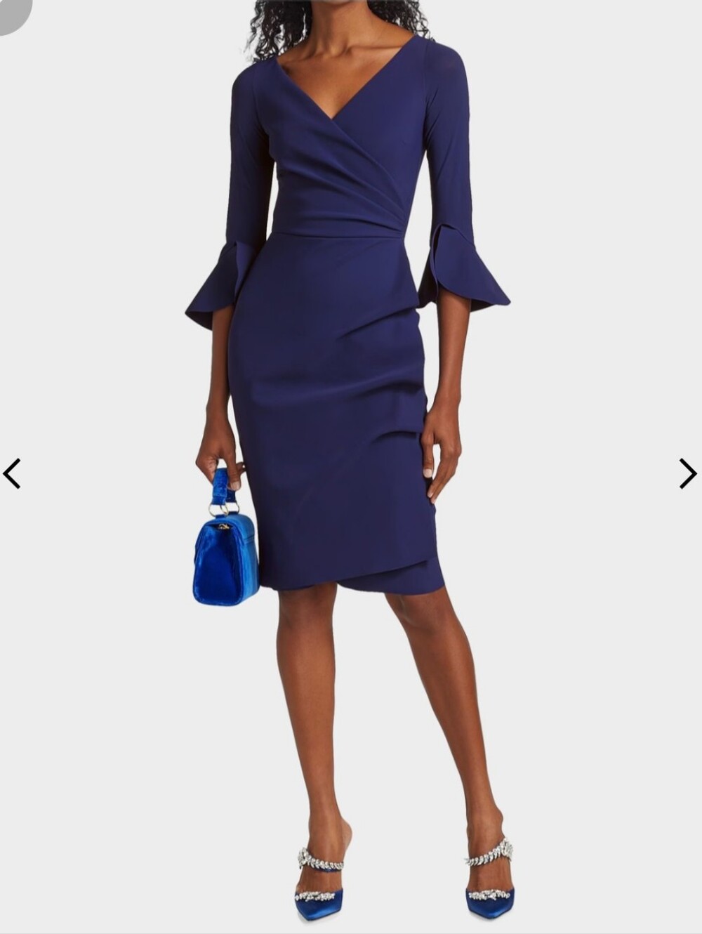 NWT$695 Chiara Boni Triana Bell-Sleeve Ruffle Sheath Bodycon Dress Sz 44 (US 8)